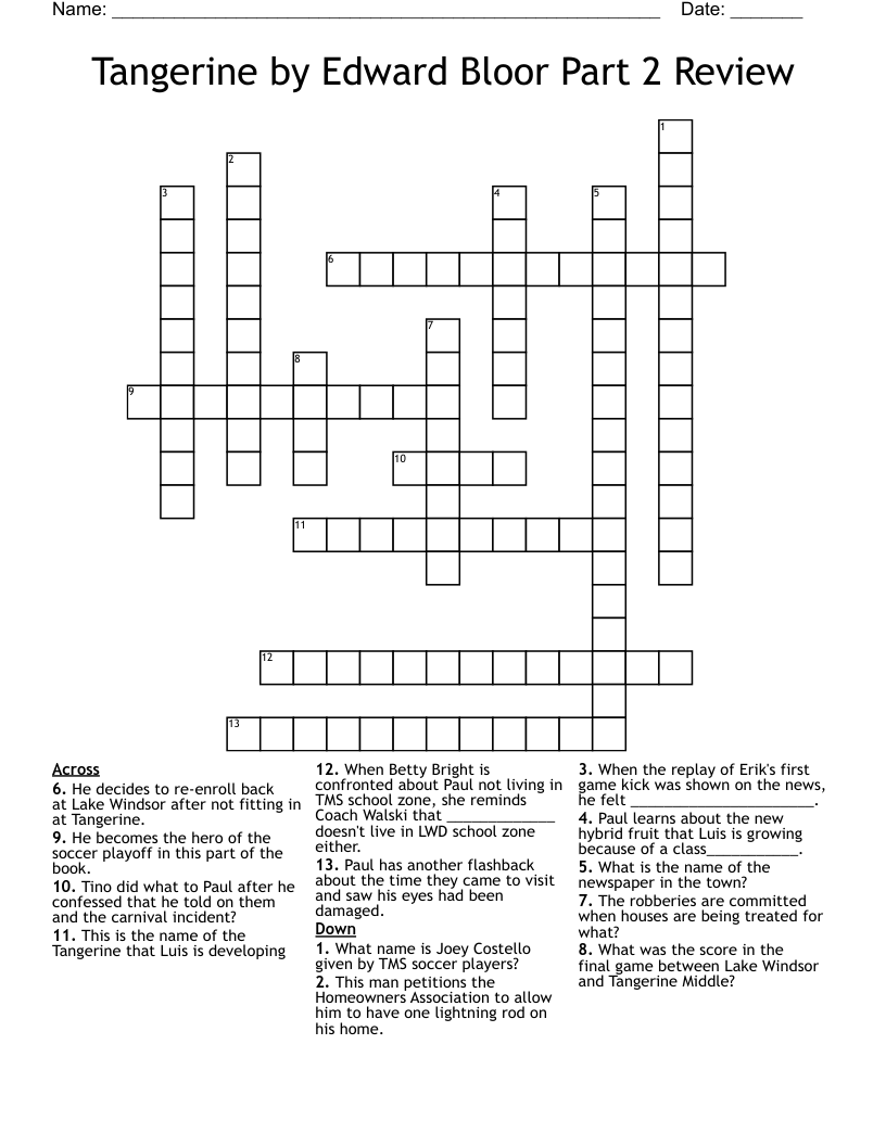 Tangerine By Edward Bloor Part 2 Review Crossword WordMint Tangerine By Edward Bloor Part 2 Review Crossword WordMint
