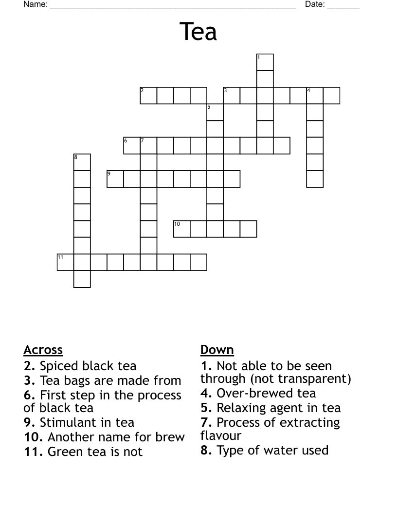 Tea Crossword WordMint Tea Crossword WordMint