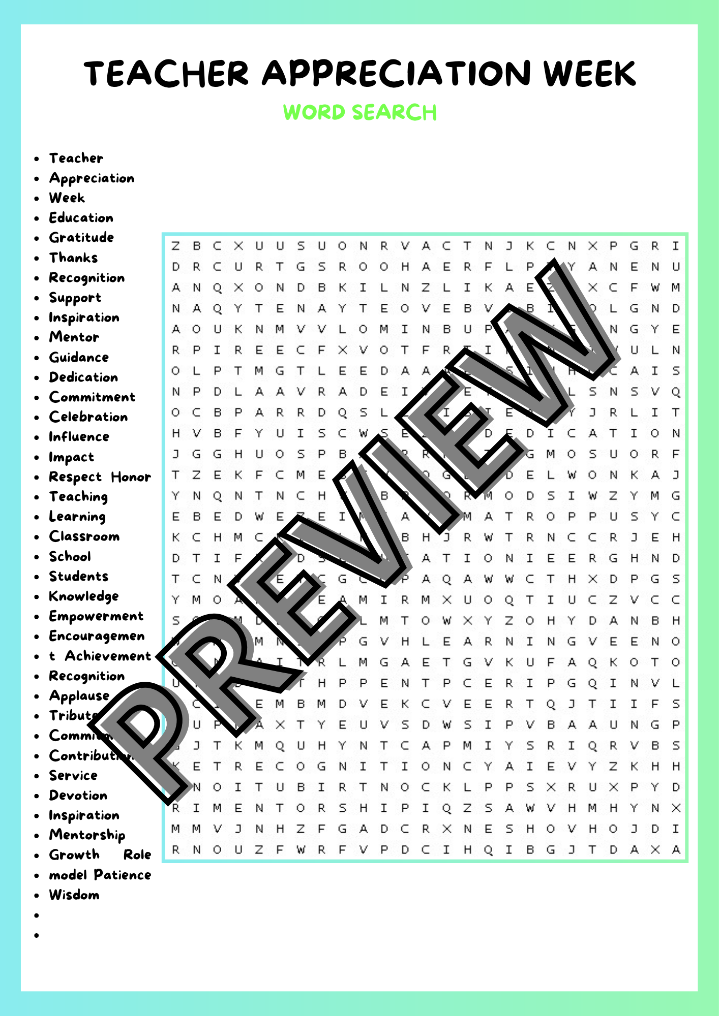 TEACHER APPRECIATION DAY Word Search Puzzle Worksheet Activity Made By Teachers