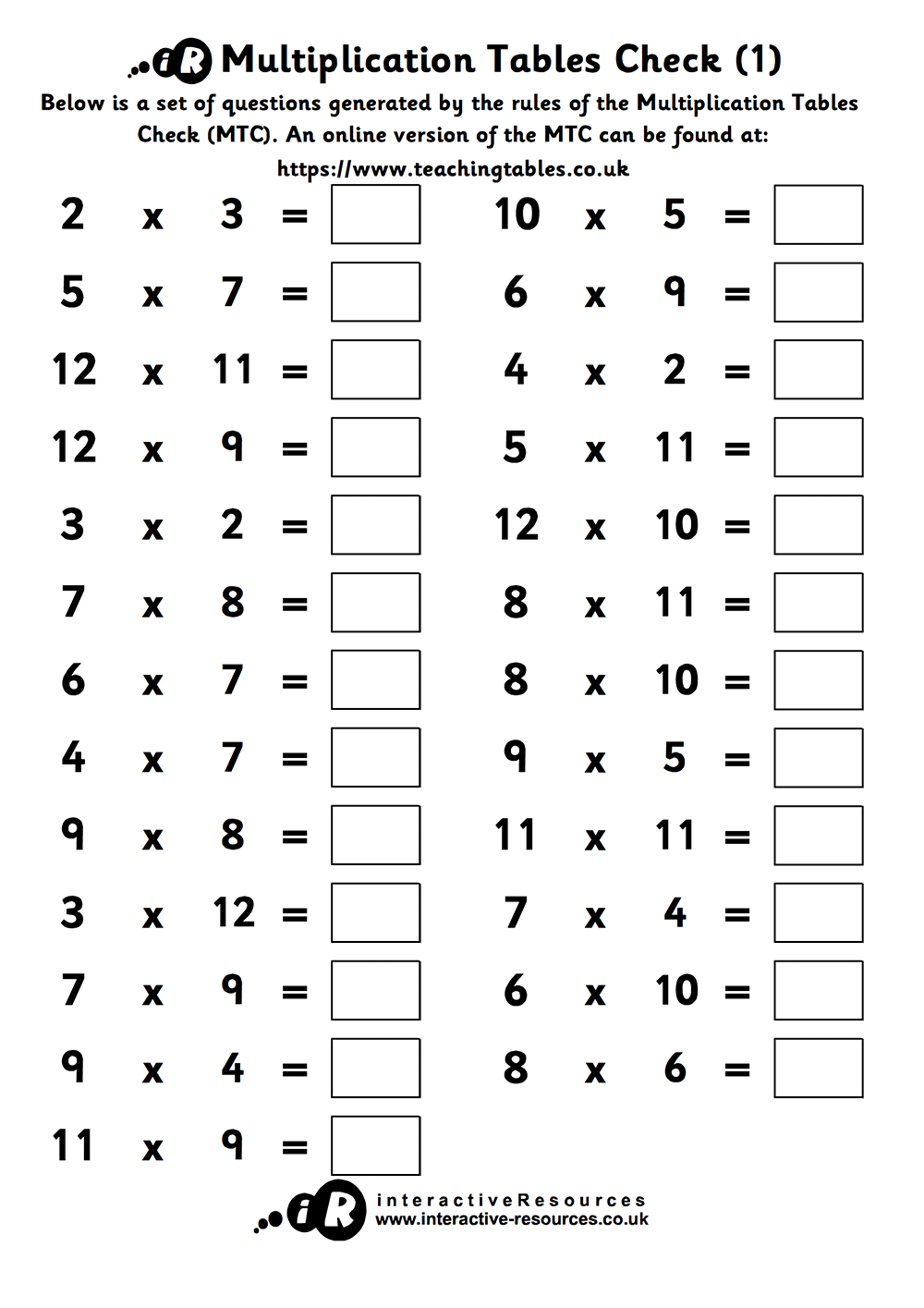 Times Table Puzzle Worksheets