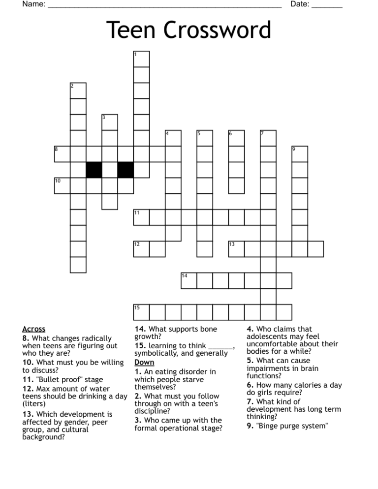 Teen Crossword WordMint