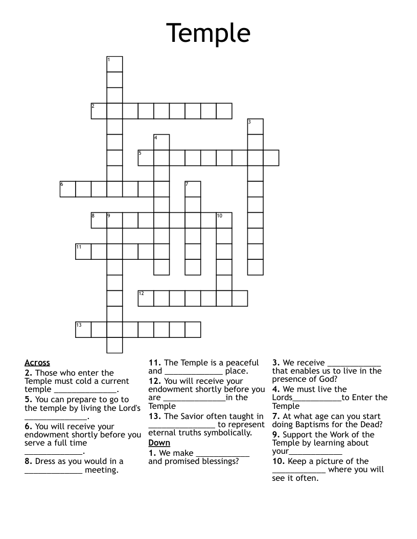 Temple Crossword WordMint