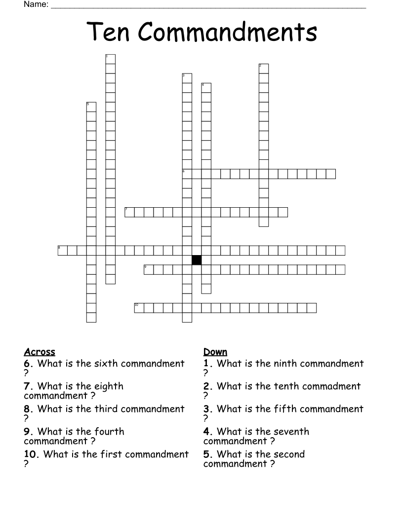 Ten Commandments Crossword WordMint