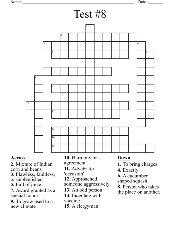 Test 8 Crossword WordMint
