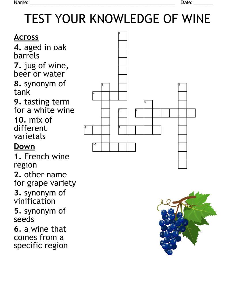 TEST YOUR KNOWLEDGE OF WINE Crossword WordMint TEST YOUR KNOWLEDGE OF WINE Crossword WordMint