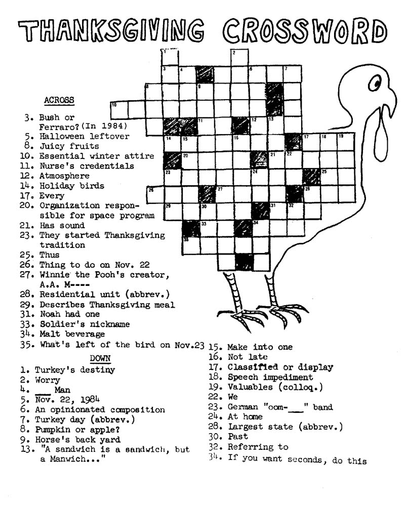 Difficult Thanksgiving Crossword Puzzles Printable