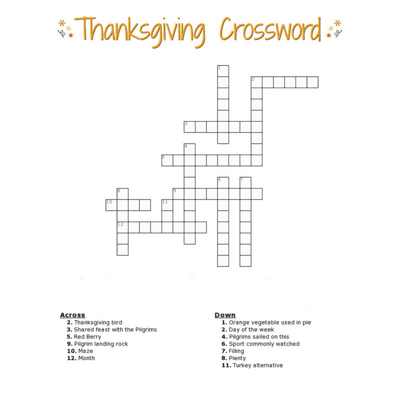 Thanksgiving Crossword Puzzle FREE Printable For Kids Or Adults Thanksgiving Crossword Puzzle FREE Printable For Kids Or Adults
