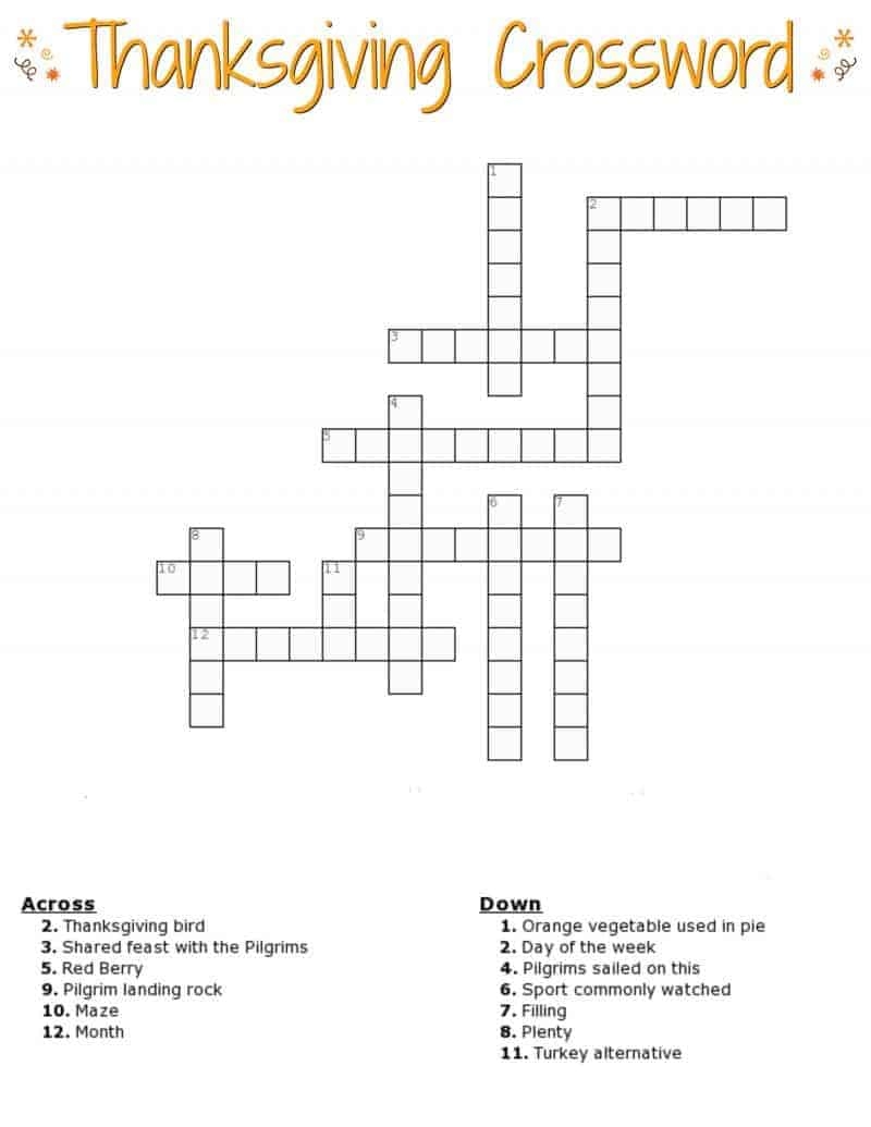 Thanksgiving Crossword Puzzle FREE Printable For Kids Or Adults Thanksgiving Crossword Puzzle FREE Printable For Kids Or Adults