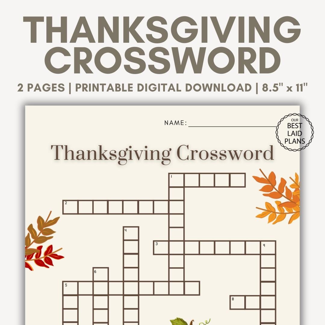 Free Printable Thanksgiving Crossword Puzzle
