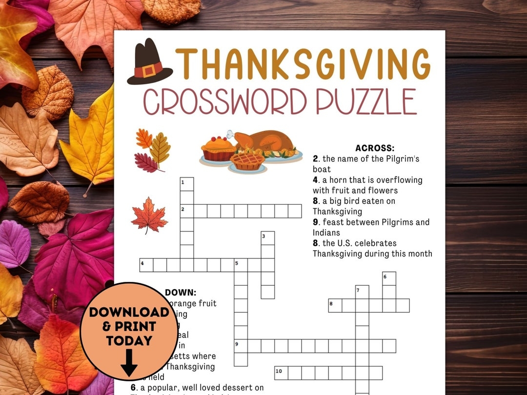 Thanksgiving Crossword Puzzle Thanksgiving Kids Table Games Thanksgiving Printable Games Party Games Friendsgiving Room Party Etsy