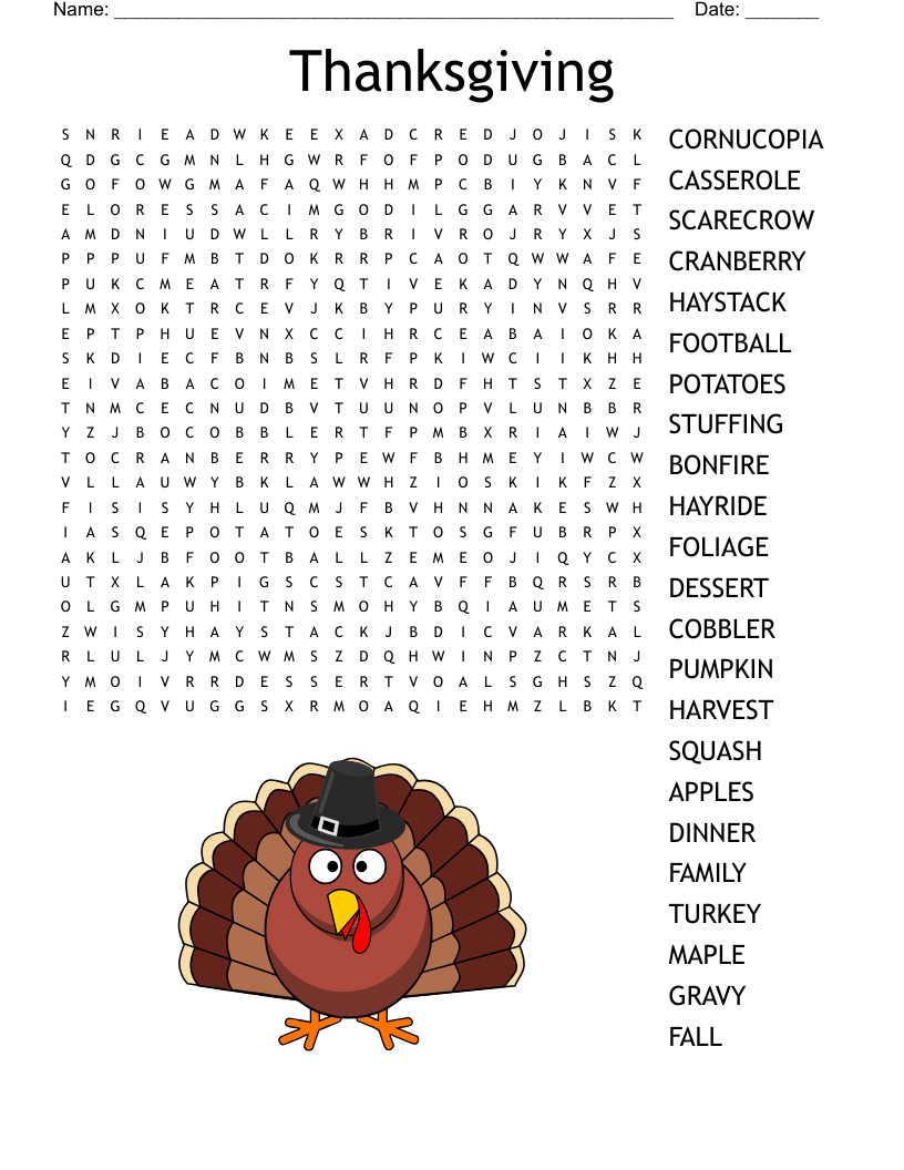 Thanksgiving Crossword WordMint