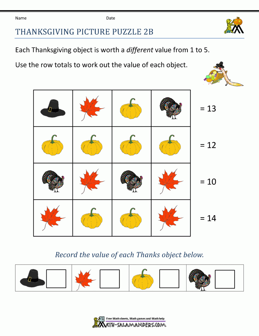 Thanksgiving Math Worksheets 2nd Grade