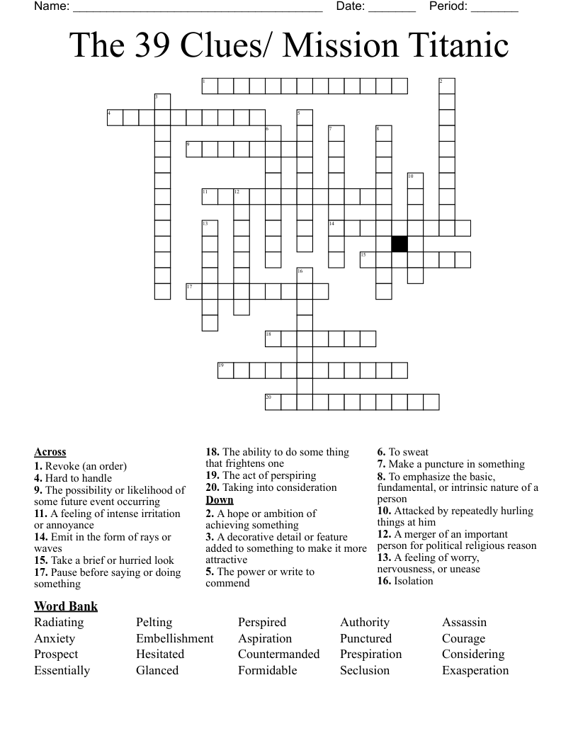 The 39 Clues Mission Titanic Crossword WordMint