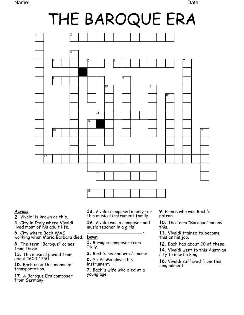 THE BAROQUE ERA Crossword WordMint THE BAROQUE ERA Crossword WordMint
