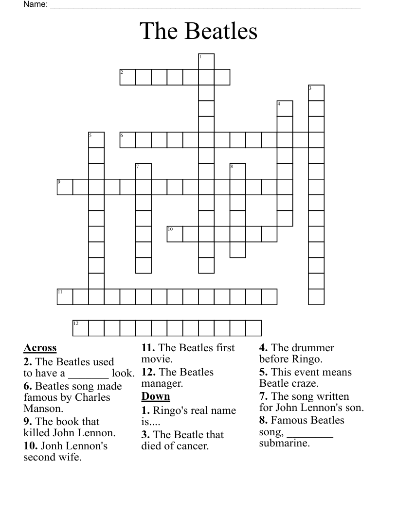 The Beatles Crossword WordMint