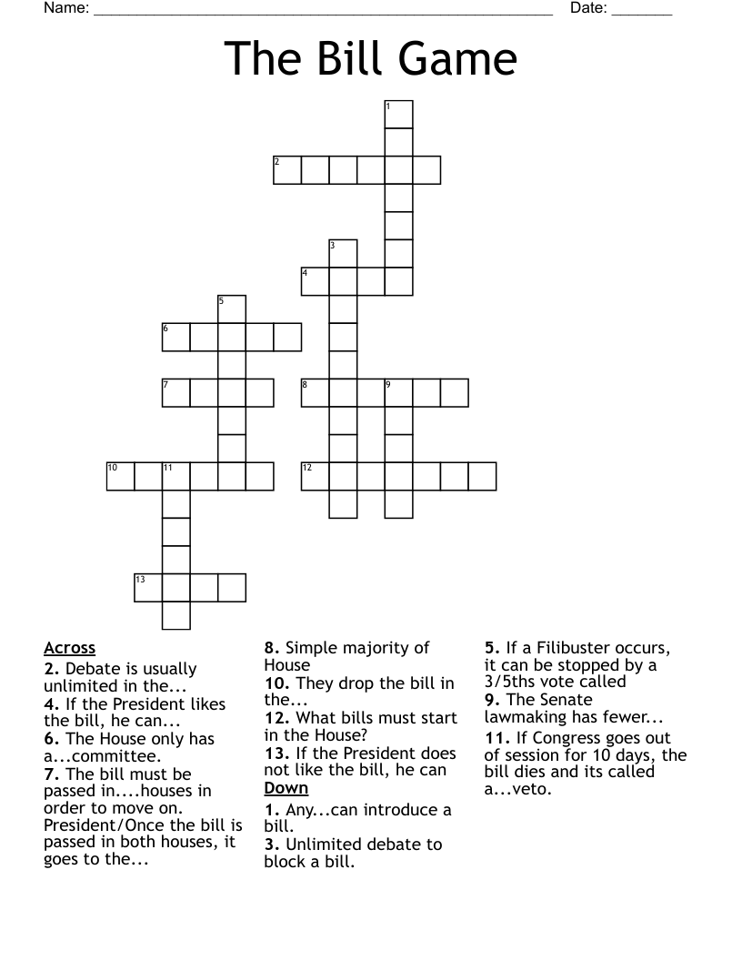 The Bill Game Crossword WordMint