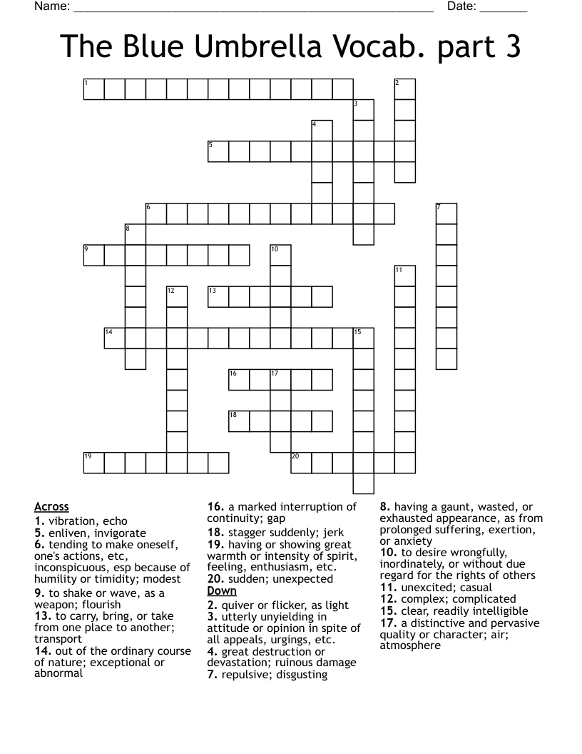 The Blue Umbrella Vocab Part 4 Crossword WordMint The Blue Umbrella Vocab Part 4 Crossword WordMint