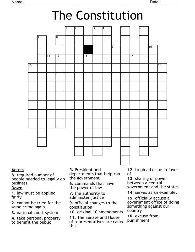 Us Constitution Crossword Puzzle Us Constitution Crossword Puzzle