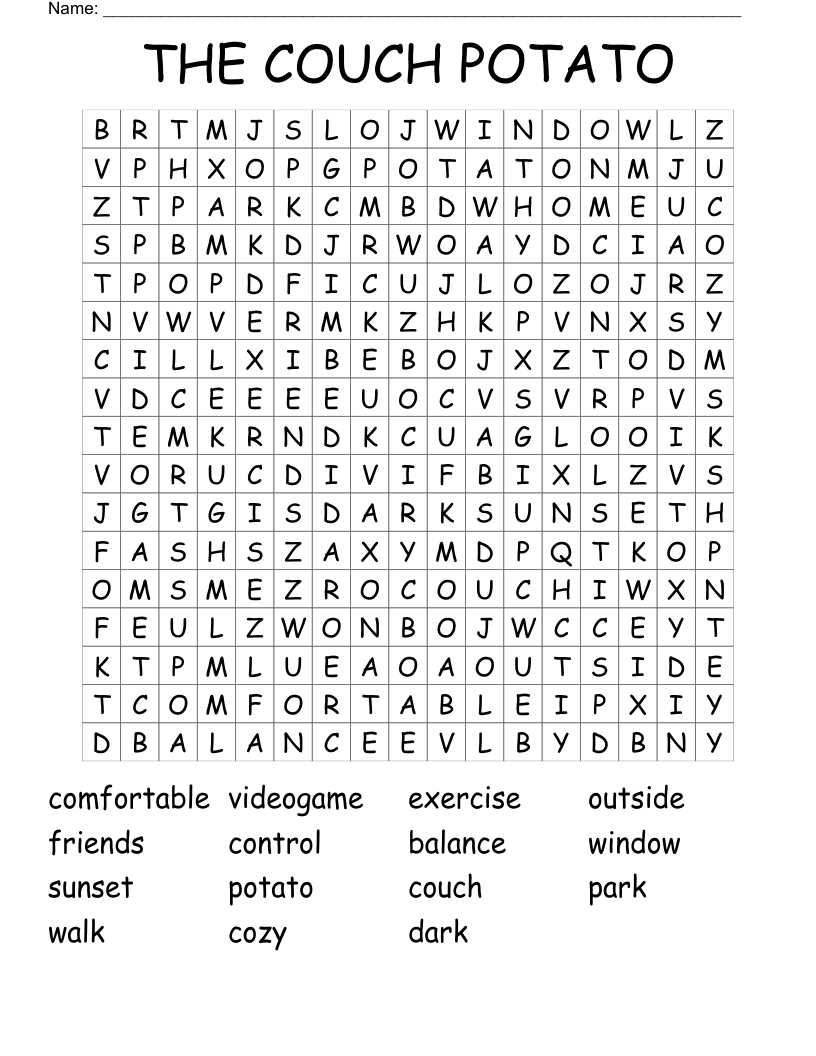 THE COUCH POTATO Word Search WordMint