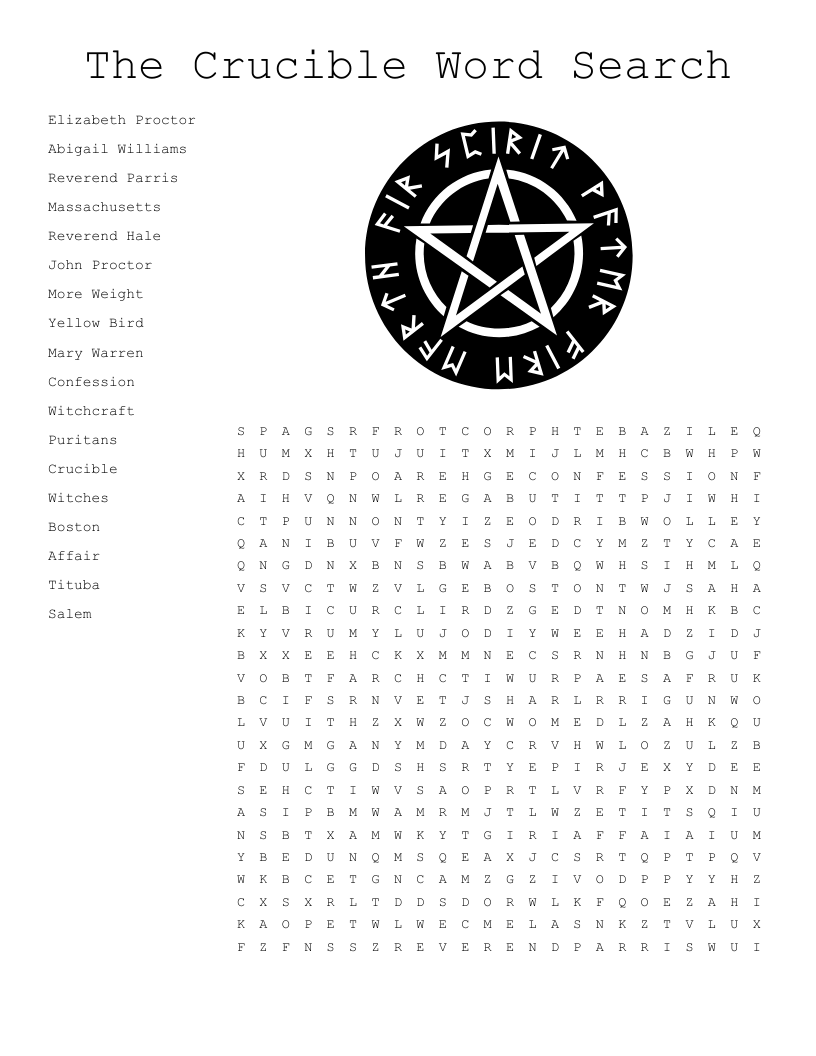 Crossword Puzzle For The Crucible