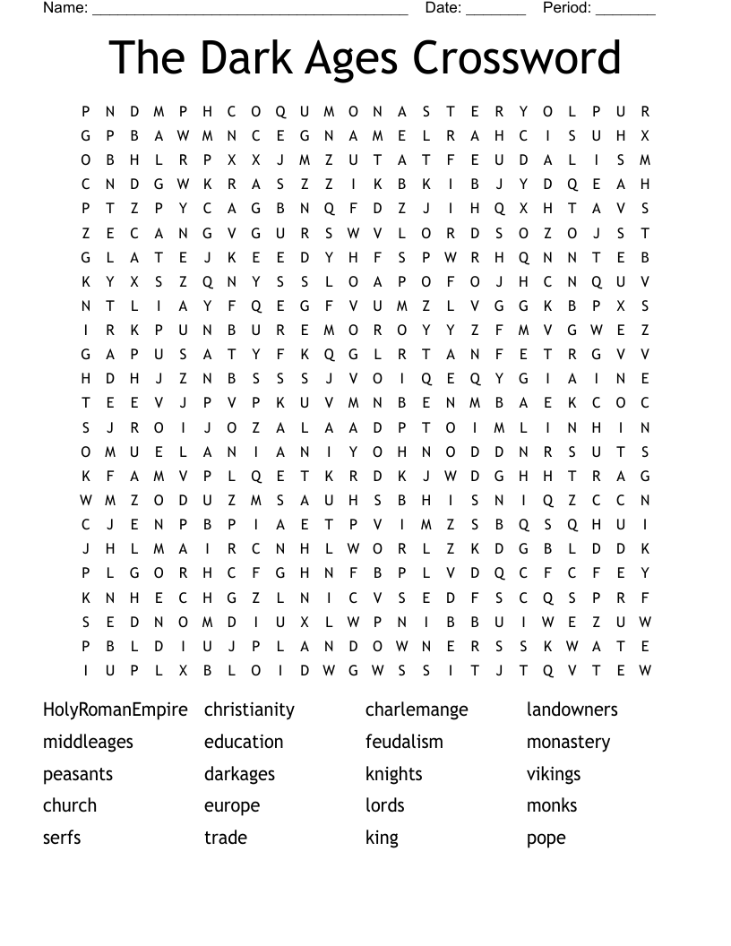The Dark Ages Crossword Word Search WordMint