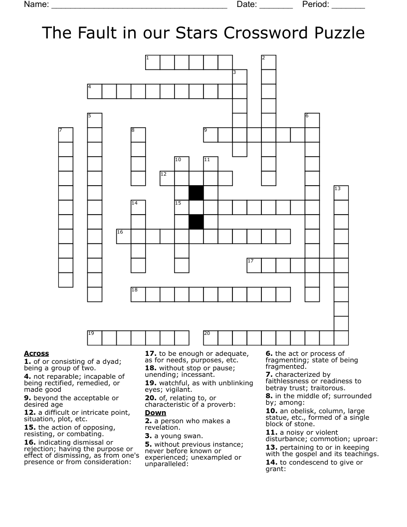 The Fault In Our Stars Crossword Puzzle WordMint