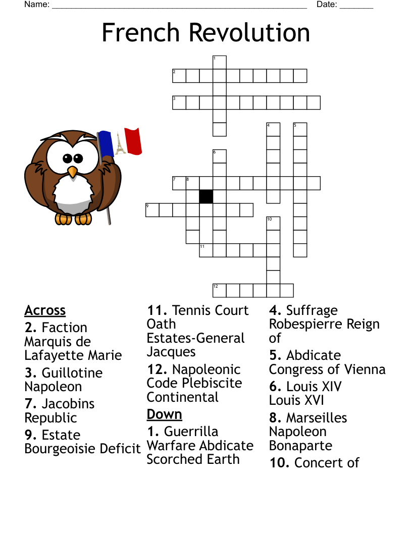 French Revolution Crossword Puzzle Answer Key