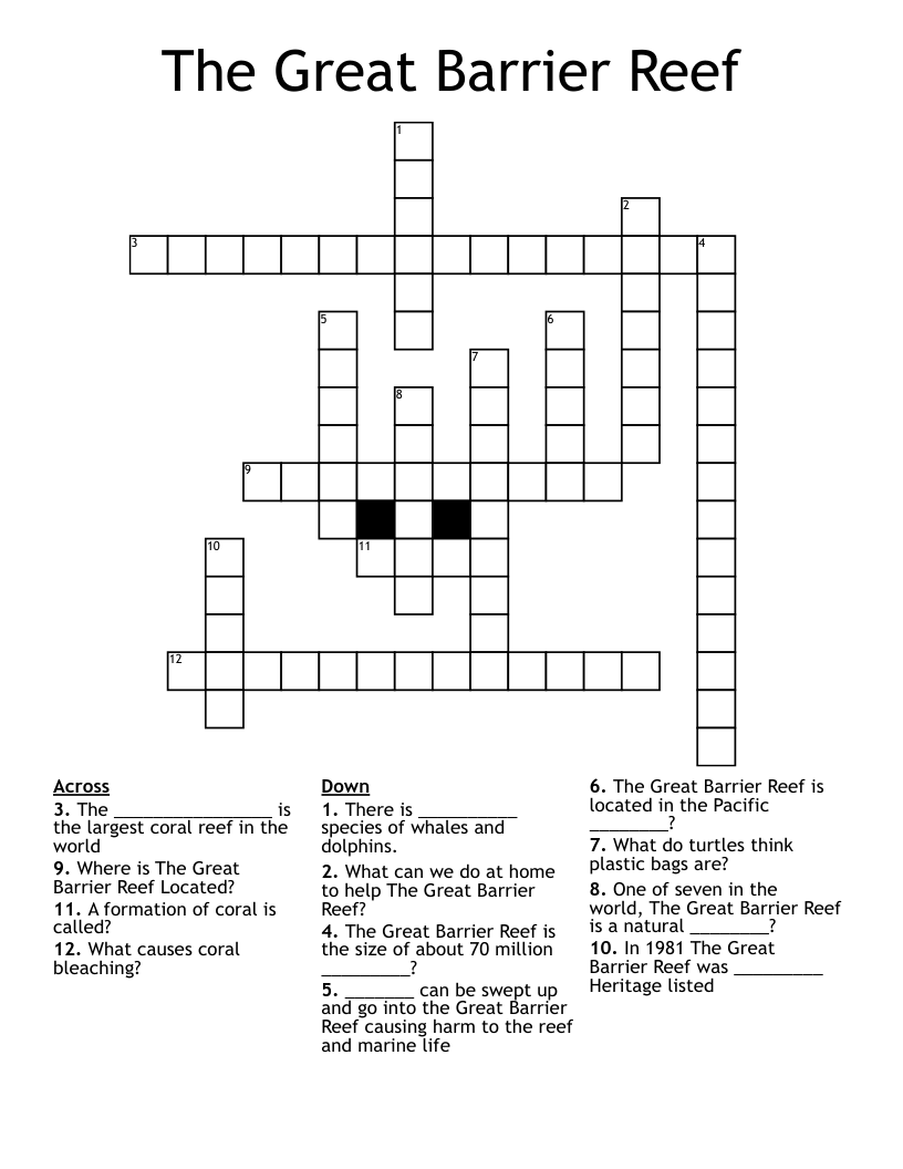 The Great Barrier Reef Crossword WordMint The Great Barrier Reef Crossword WordMint