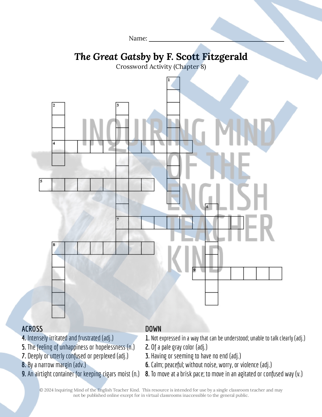 Great Gatsby Crossword Puzzle Great Gatsby Crossword Puzzle