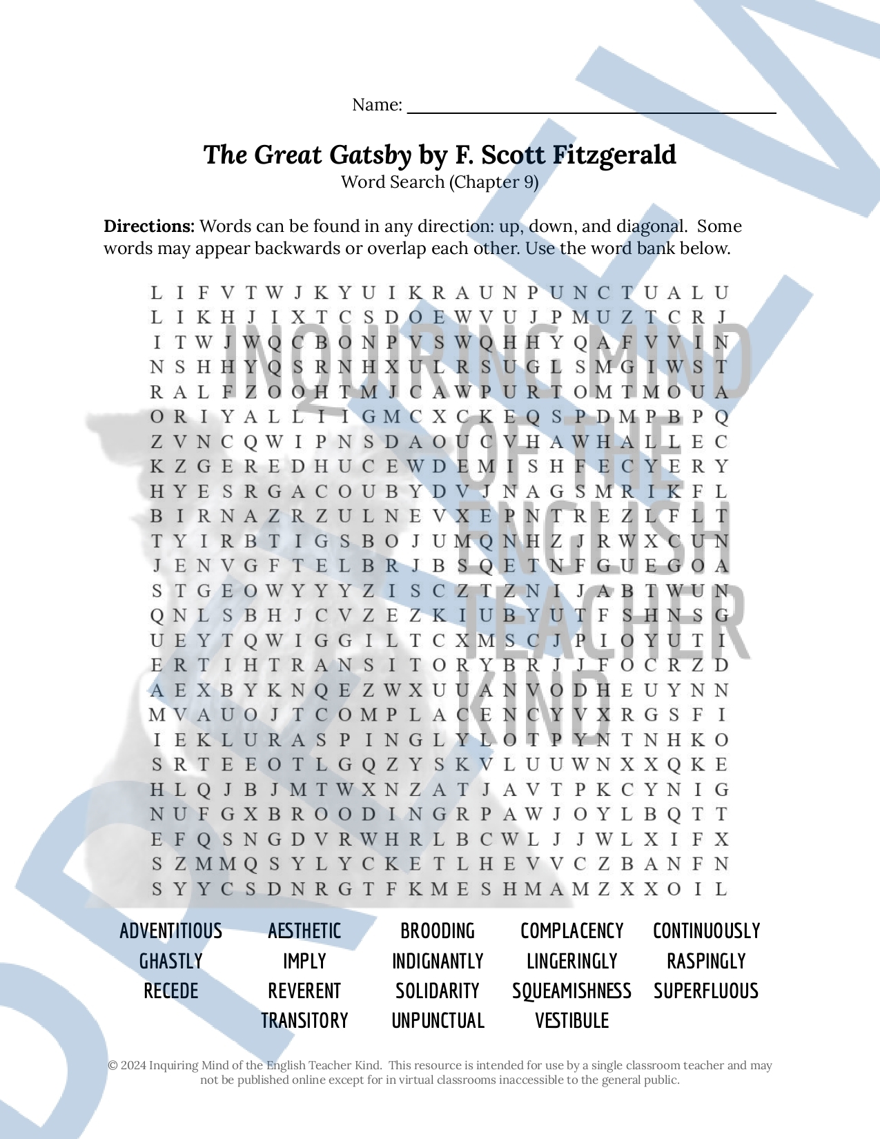 The Great Gatsby Chapter 9 Vocabulary Development Games For High The Great Gatsby Chapter 9 Vocabulary Development Games For High