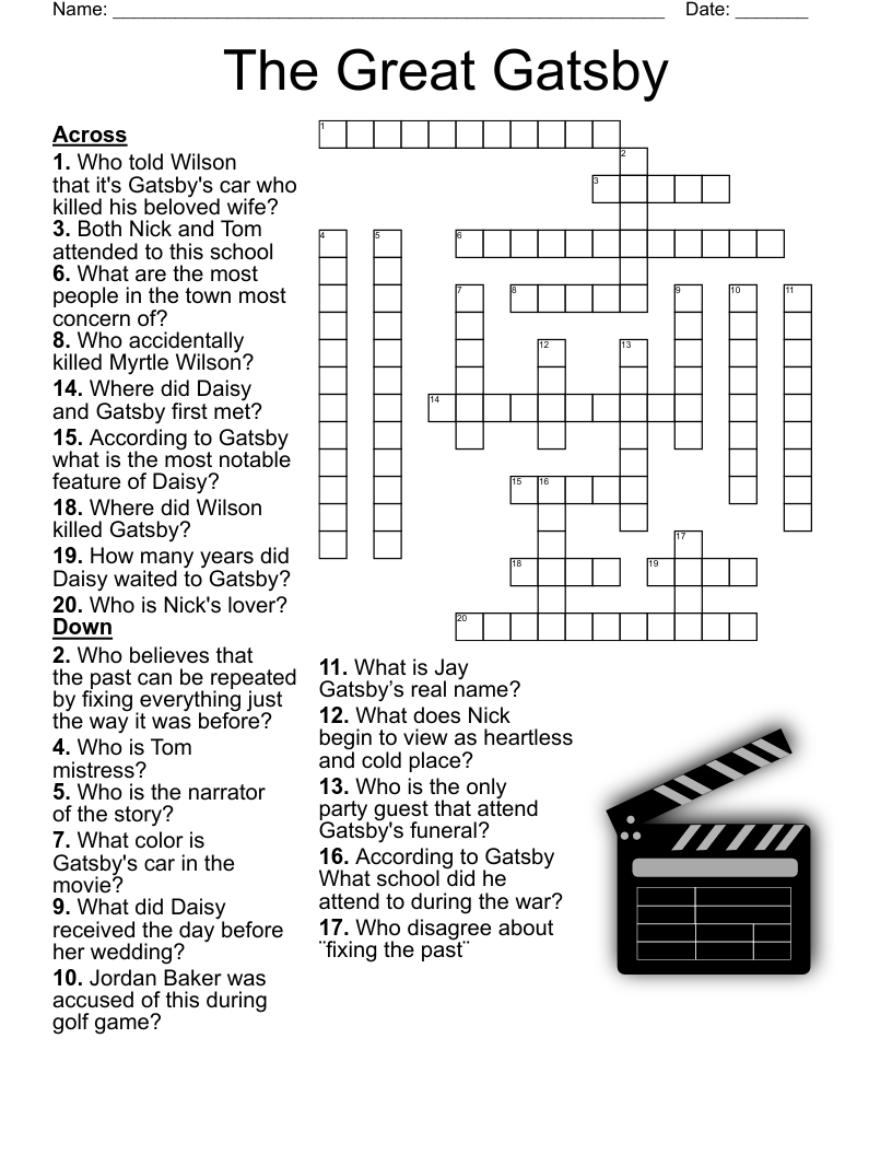 The Great Gatsby Crossword WordMint The Great Gatsby Crossword WordMint
