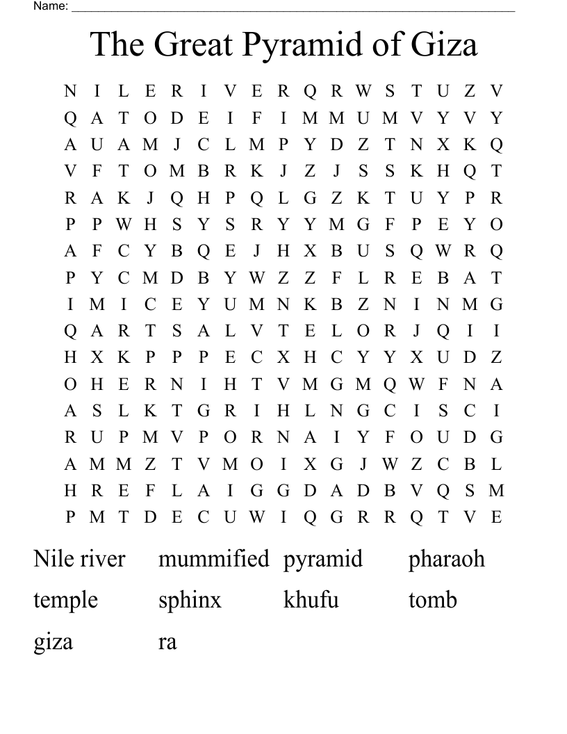 The Great Pyramid Of Giza Word Search WordMint