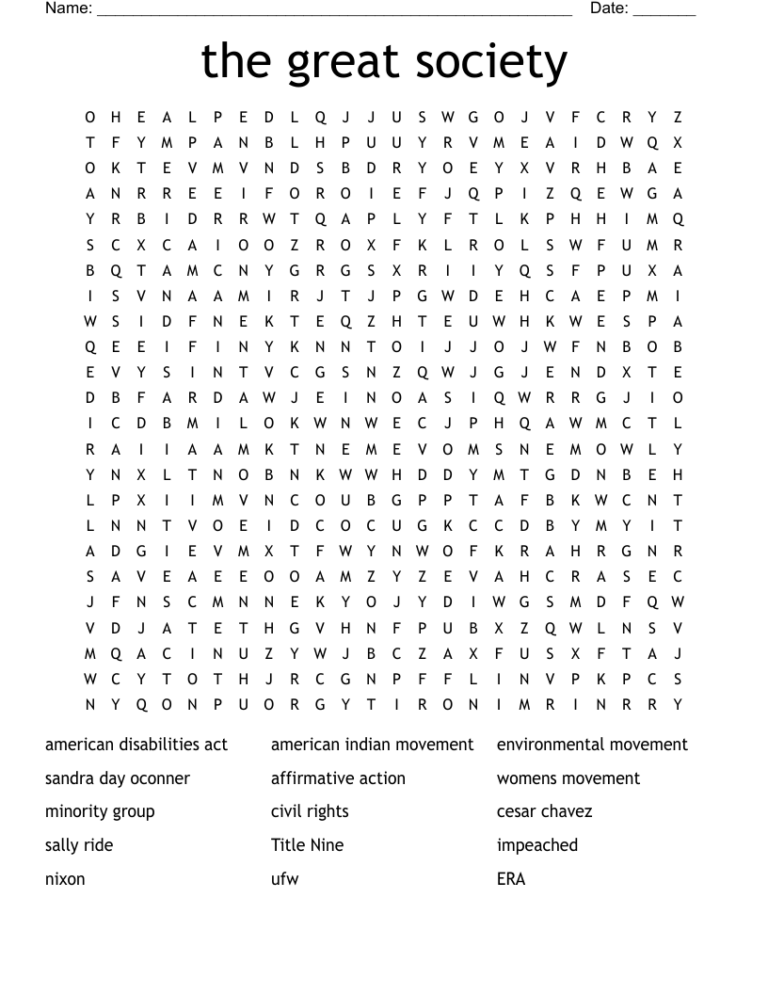 The Great Society Word Search WordMint