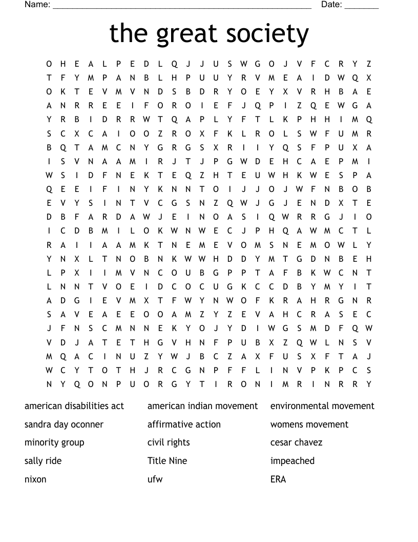 The Great Society Word Search WordMint