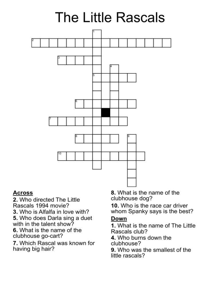 The Little Rascals Crossword WordMint