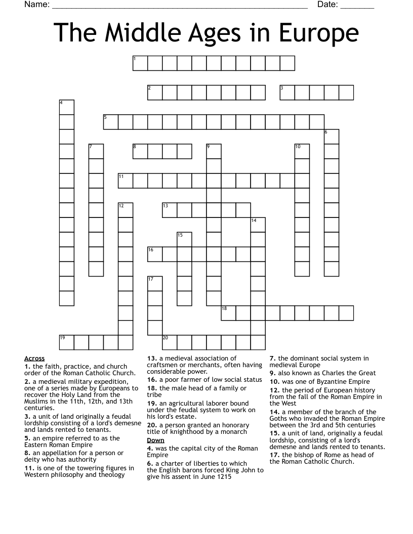 The Middle Ages In Europe Crossword WordMint