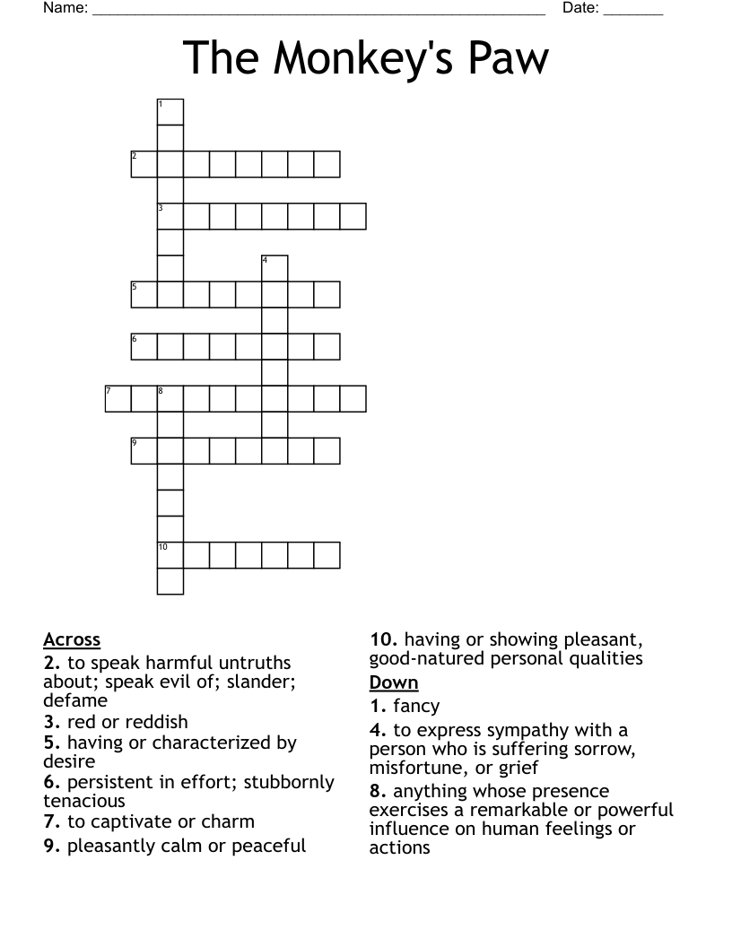 The Monkey s Paw Crossword WordMint