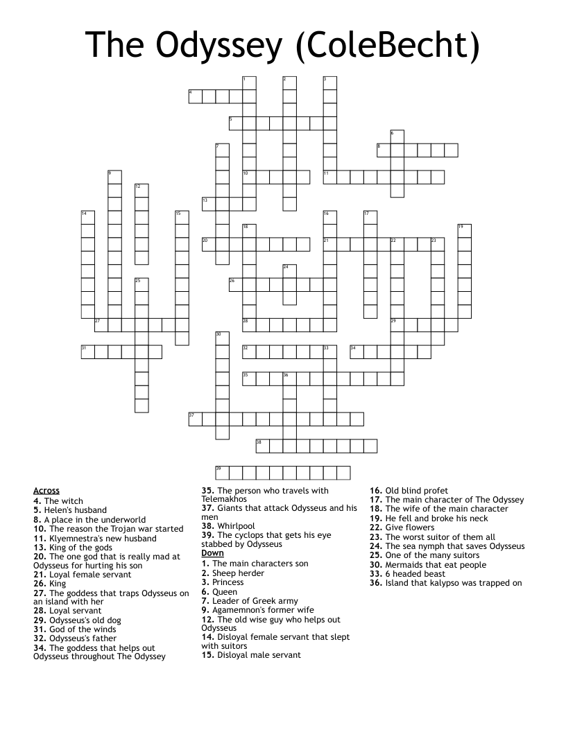 Odyssey Crossword Puzzle Printable