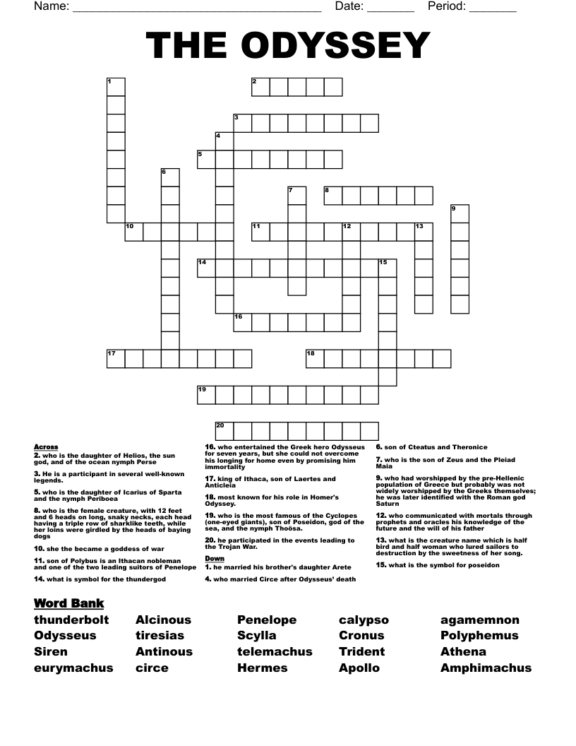 THE ODYSSEY Crossword WordMint
