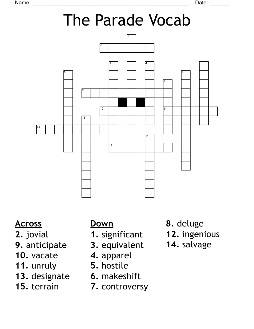The Parade Vocab Crossword WordMint The Parade Vocab Crossword WordMint