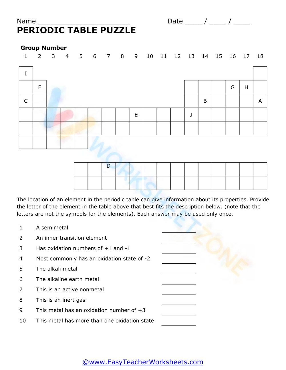 The Periodic Puzzle Worksheet Worksheets Library