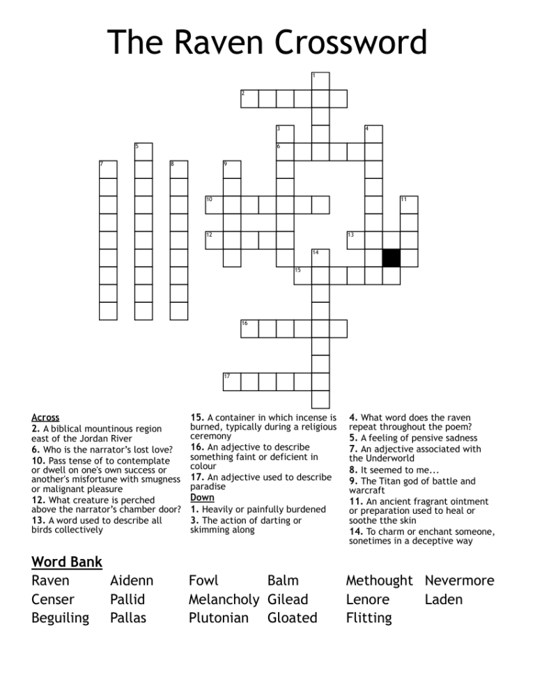 The Raven Crossword WordMint