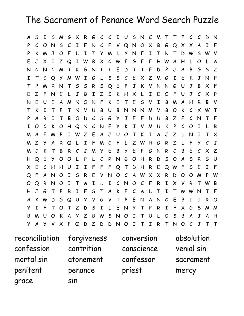 The Sacrament Of Penance Word Search Puzzle WordMint