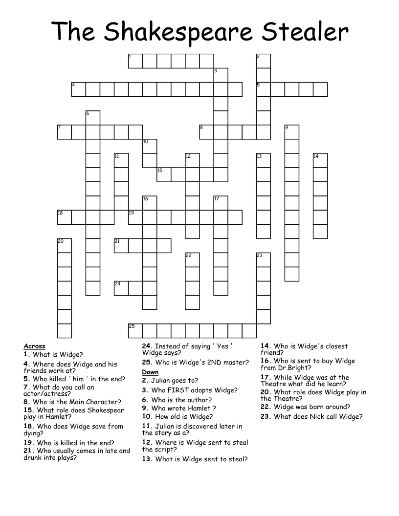 The Shakespeare Stealer Crossword WordMint The Shakespeare Stealer Crossword WordMint
