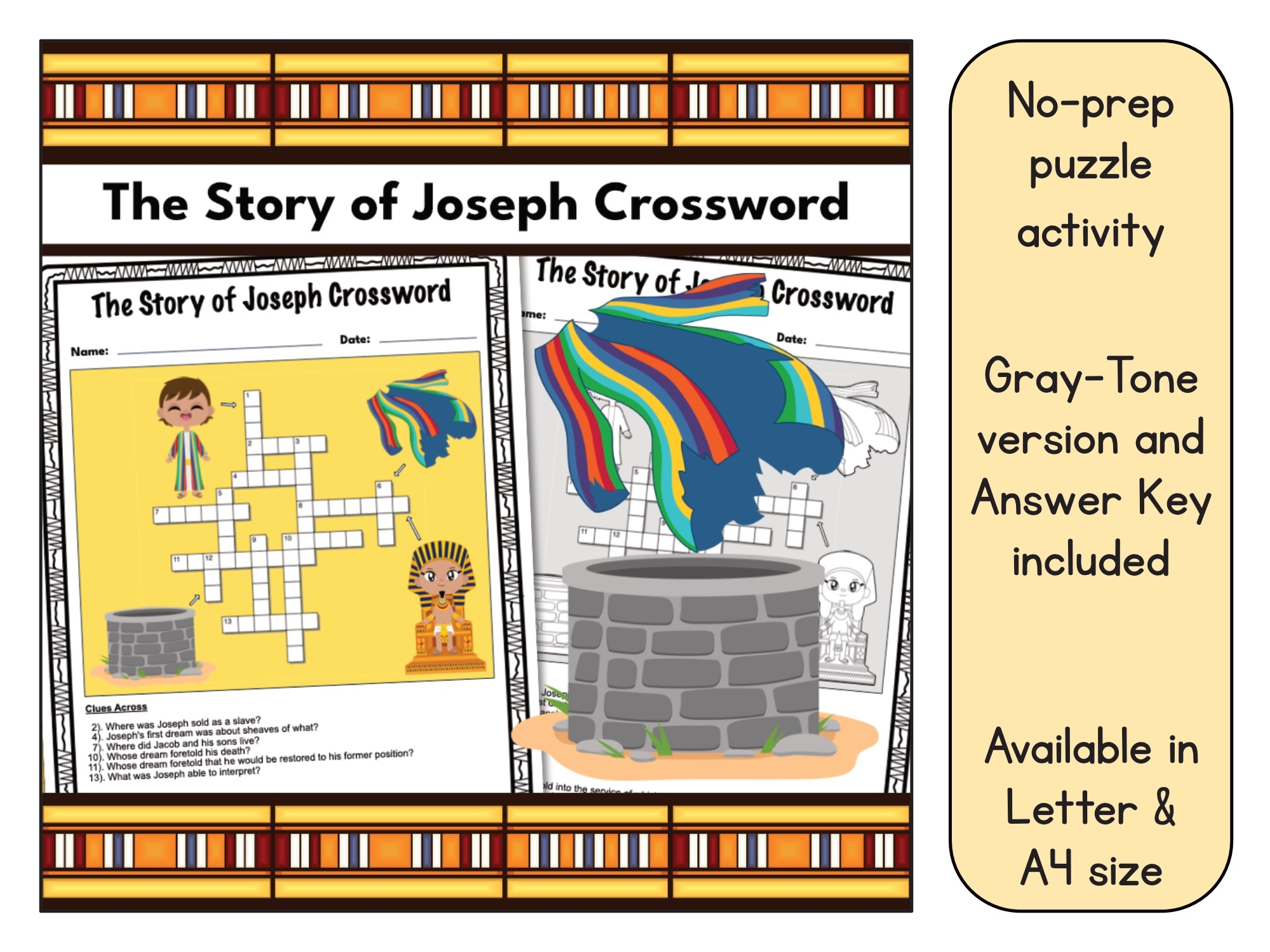 The Story Of Joseph Crossword Puzzle Printable Made By Teachers