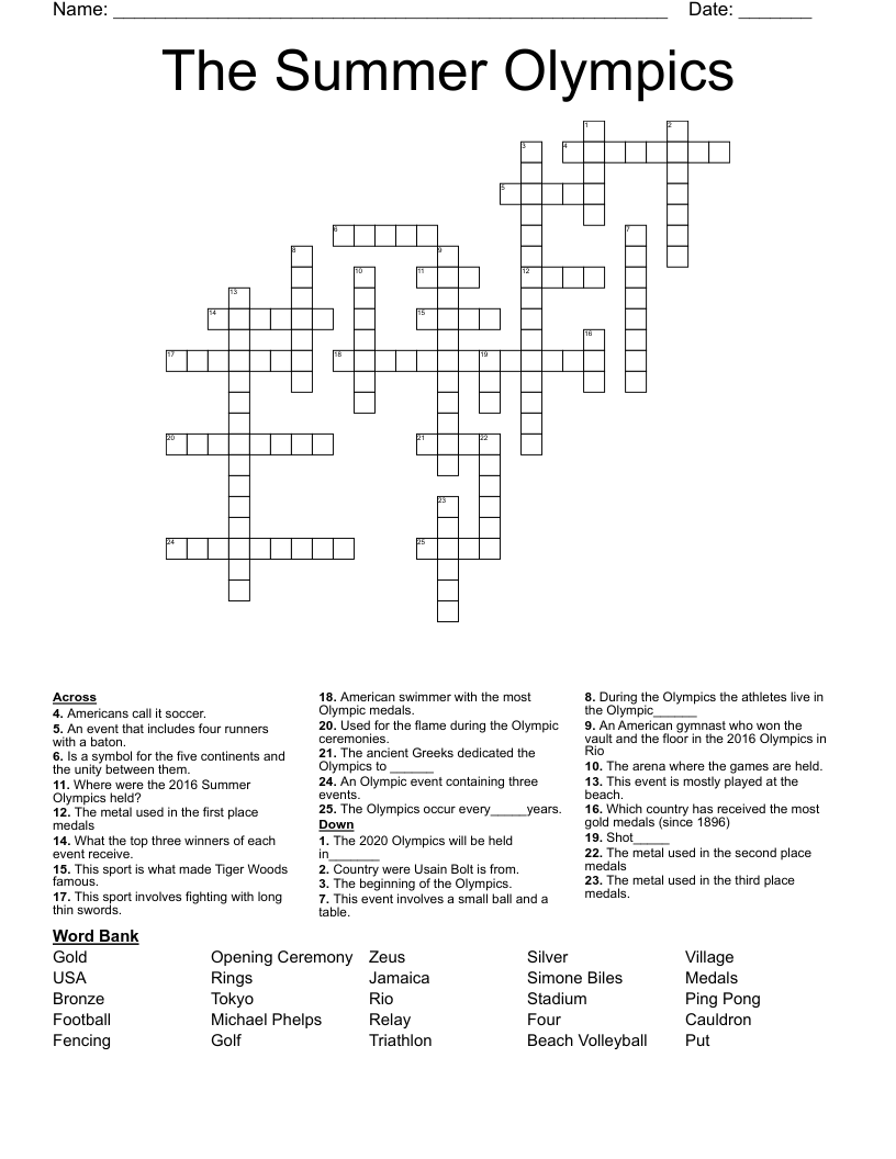 The Summer Olympics Crossword WordMint