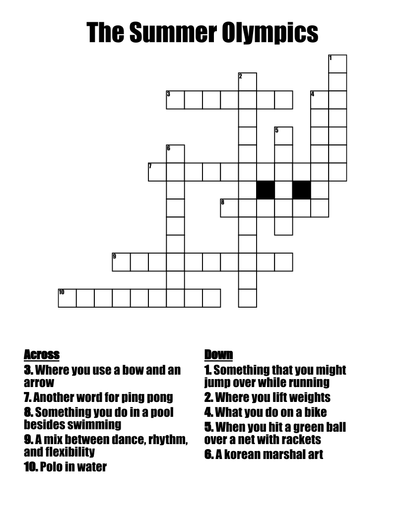 The Summer Olympics Crossword WordMint The Summer Olympics Crossword WordMint