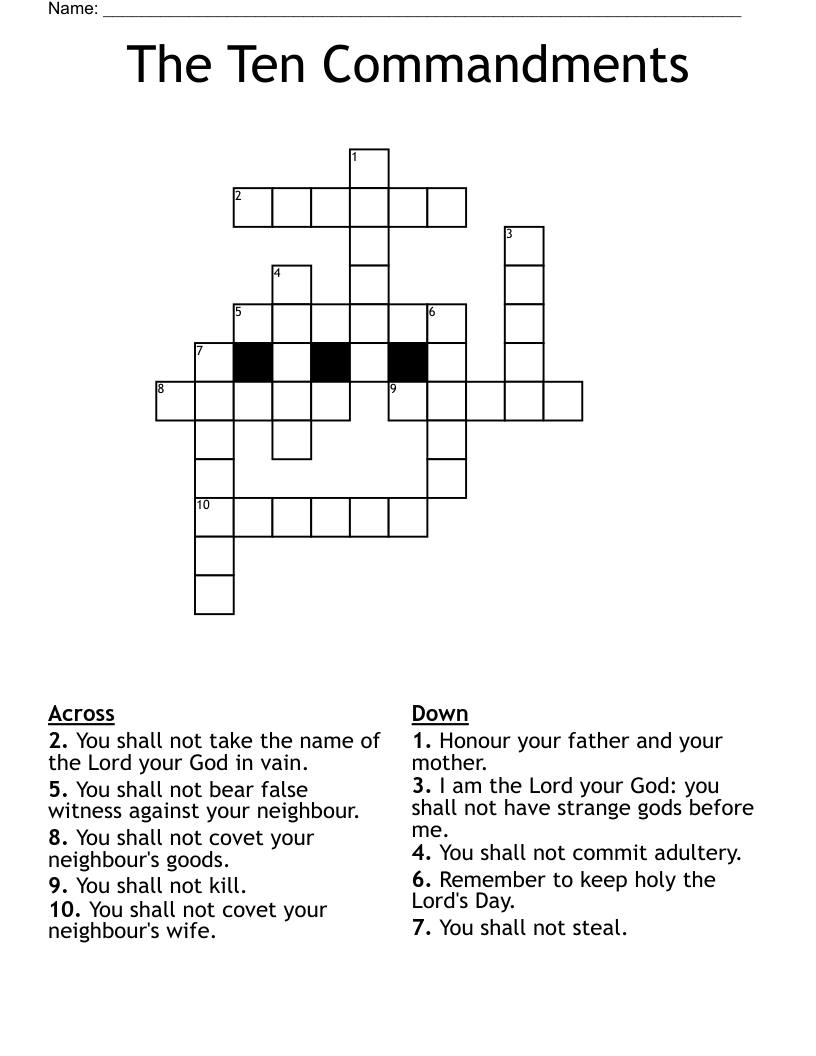 The Ten Commandments Crossword WordMint