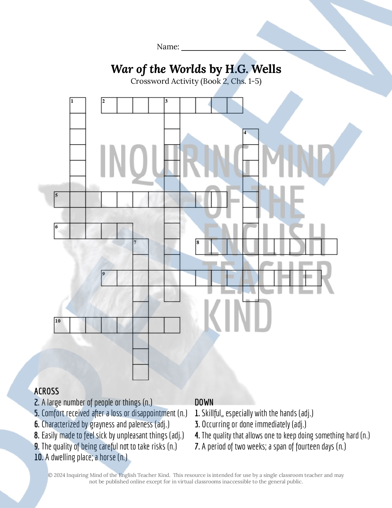 The War Of The Worlds Book 2 Chapters 1 Through 5 Vocabulary Games 