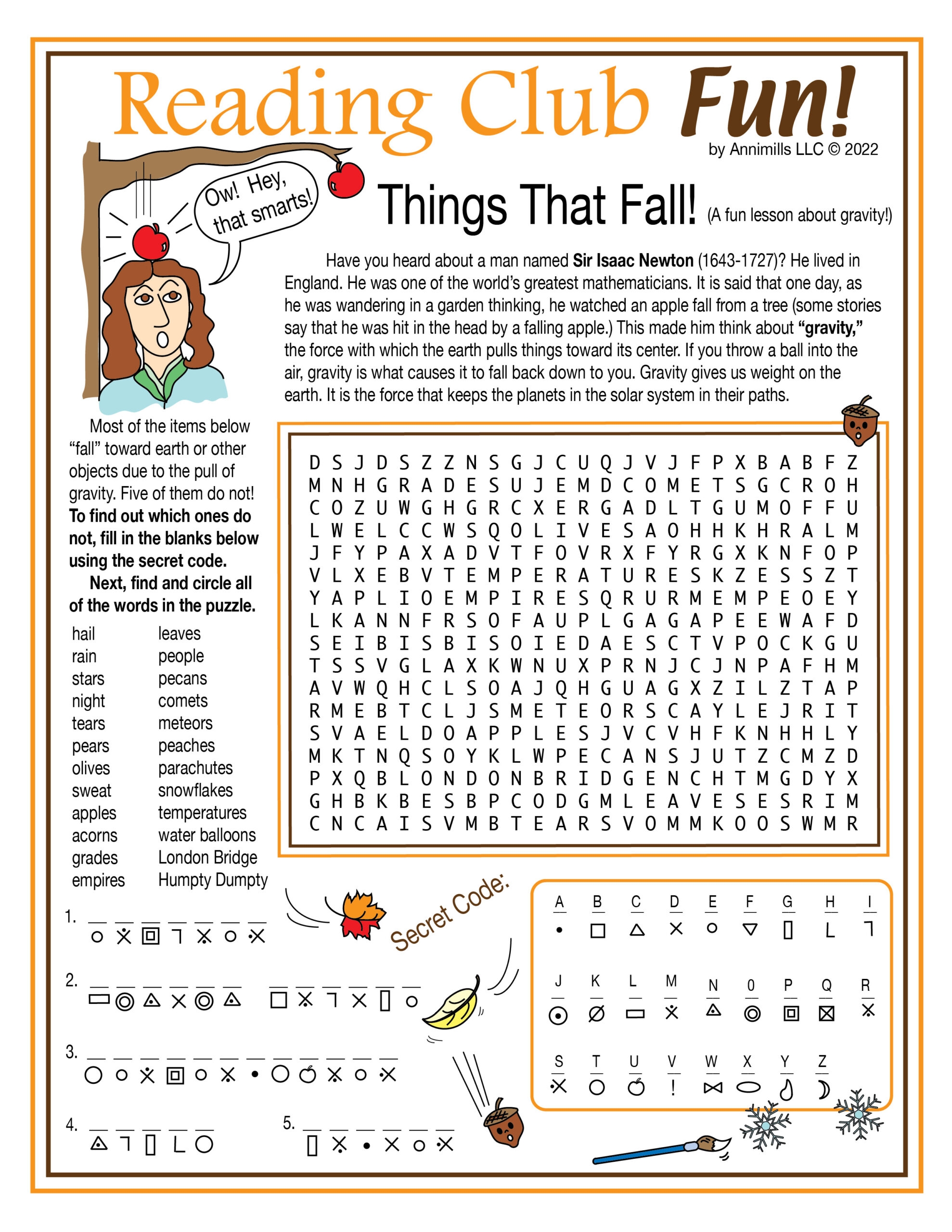 Things That Fall Fun With Gravity Intro To Sir Isaac Newton Word Puzzles Made By Teachers Things That Fall Fun With Gravity Intro To Sir Isaac Newton Word Puzzles Made By Teachers